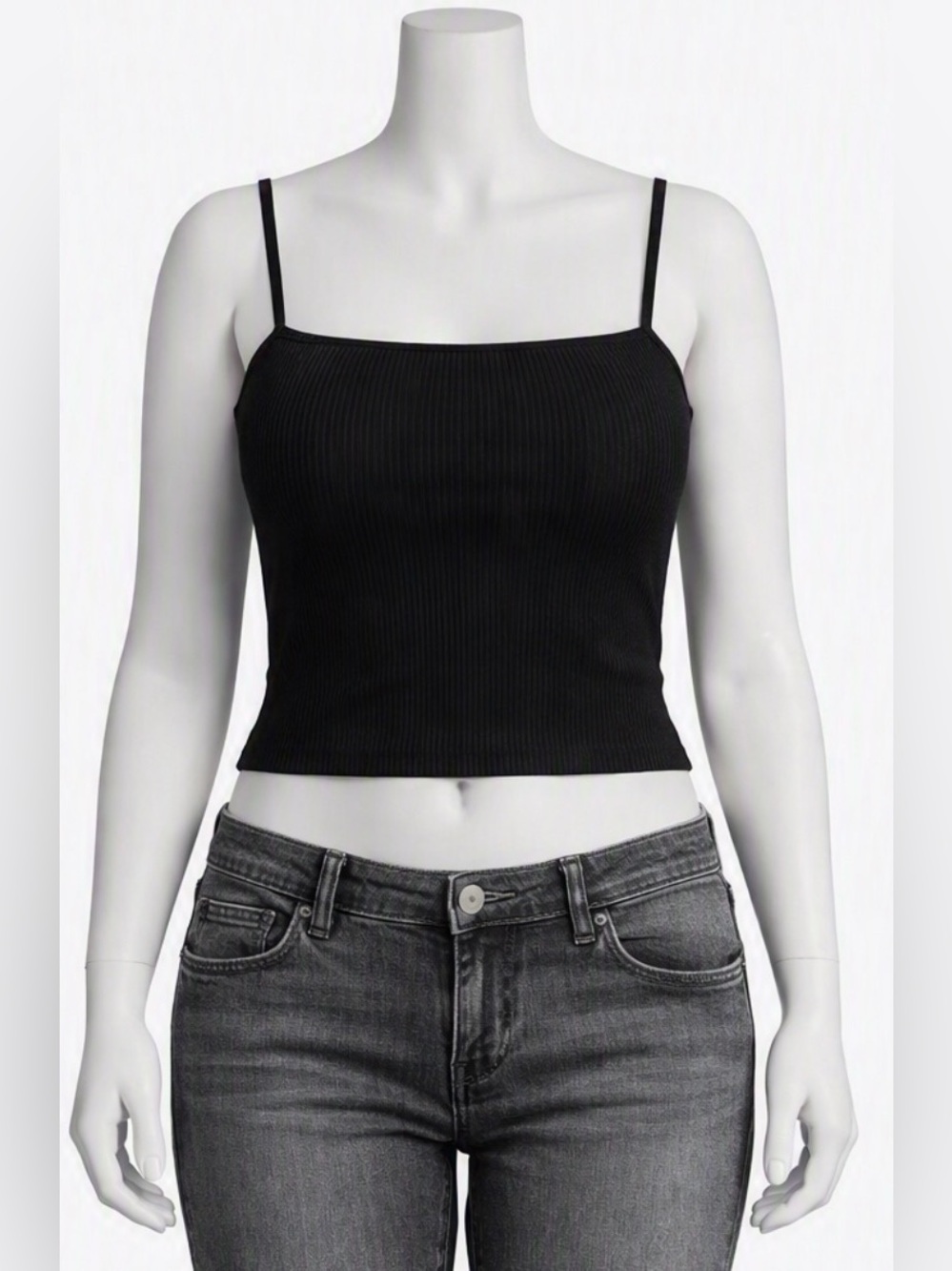 NWOT Black Ribbed Square-Neck Camisole